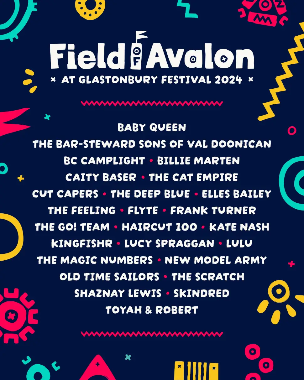 Glastonbury Festival 2024 - Field Of Avalon First Lineup Poster 2024